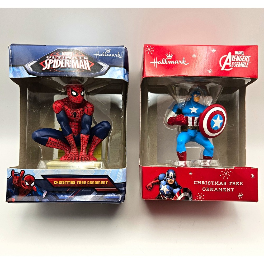 Hallmark Marvel Spider-Man & Captain America Hanging Ornaments Set of 2 NIB